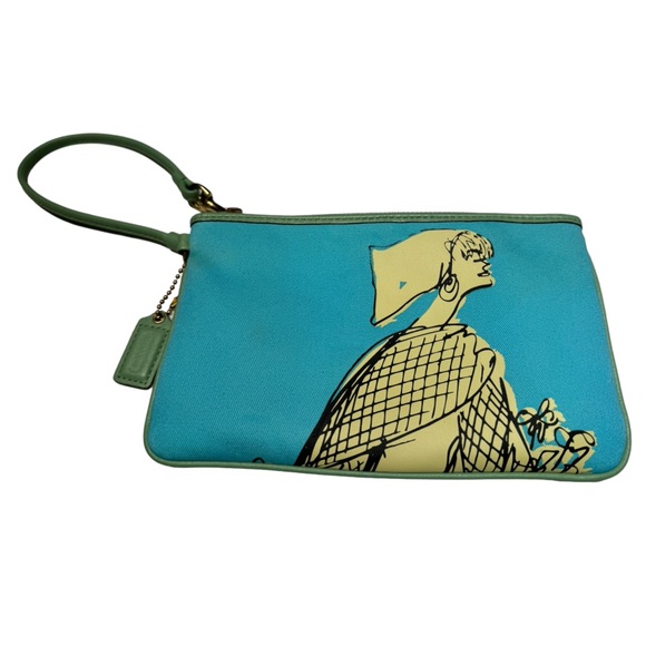 Coach Bonnie Cashin Large Slim Wristlet Kisslock Coin Pouch in Blue Green - Picture 2 of 5